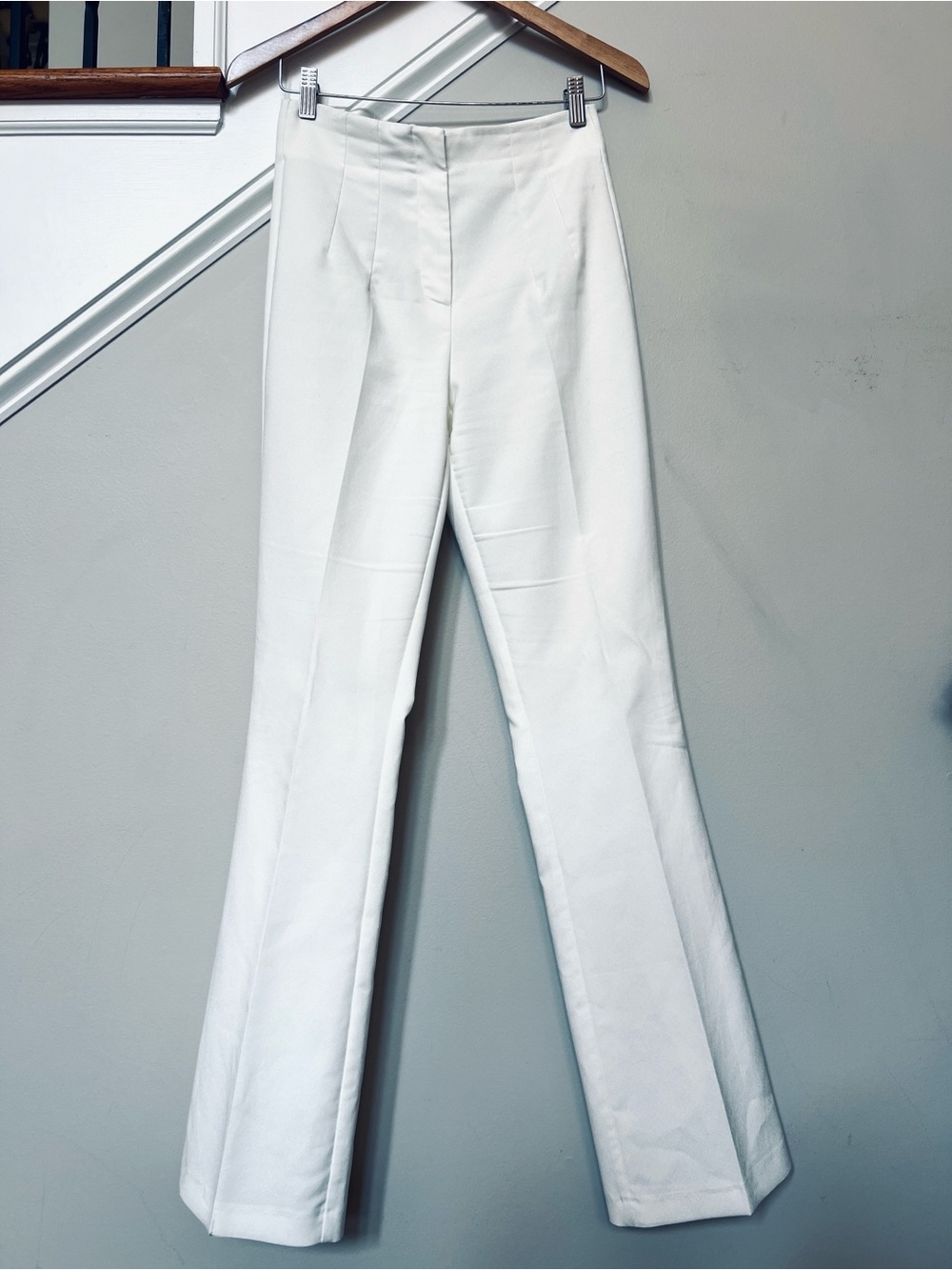 Zara White Straight Leg Tuxedo Pants Flat Pleat high waist women S